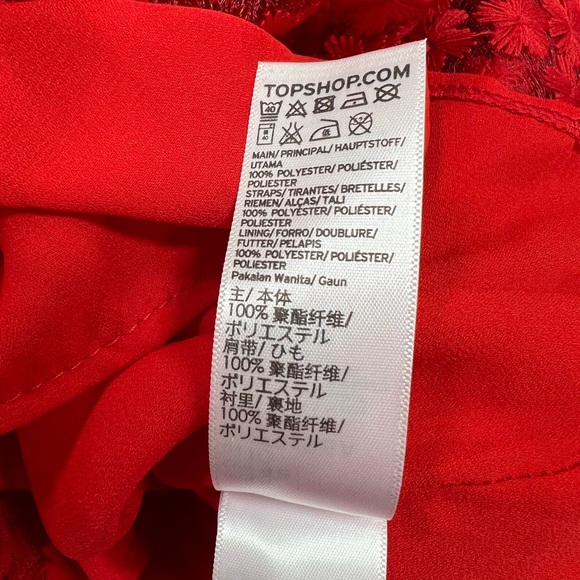 TOPSHOP Lace Plunge Asymmetrical Hem Midi Dress in Red Size US 10 - Picture 13 of 15